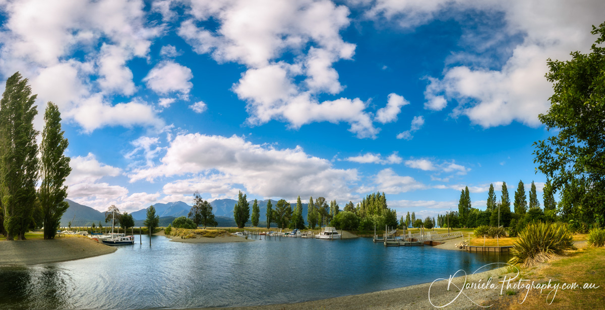 New Zealand Lake Te Anau Marina Bay Panorama